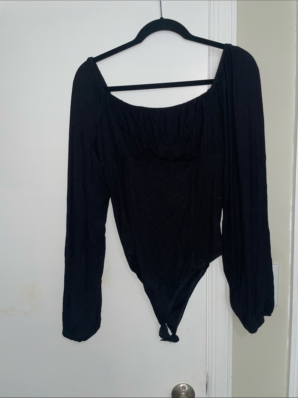 Black Long-Sleeve boat Neck or off the shoulder Bodysuit - Women